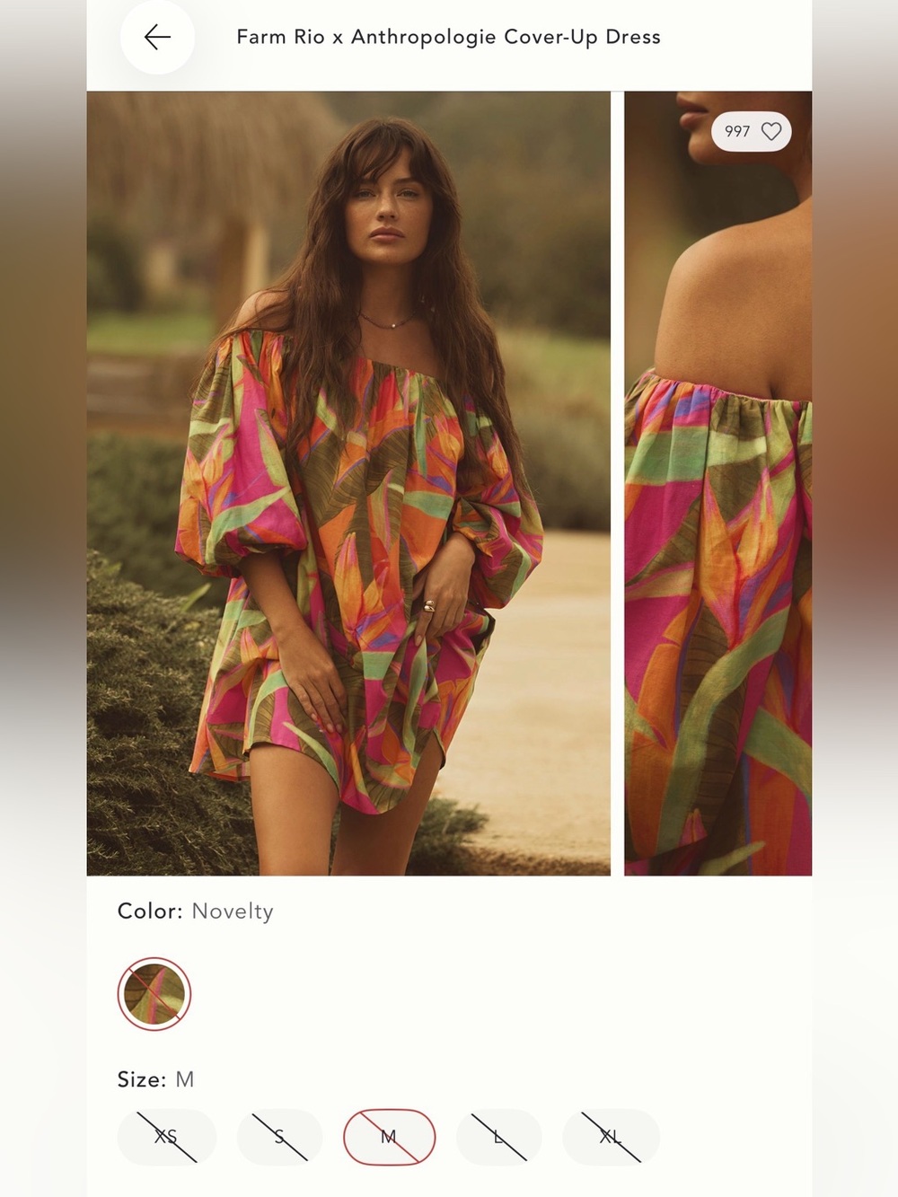 FARM Rio Off-Shoulder Tropical Print Cover-Up in Pink, Green, Orange nwot